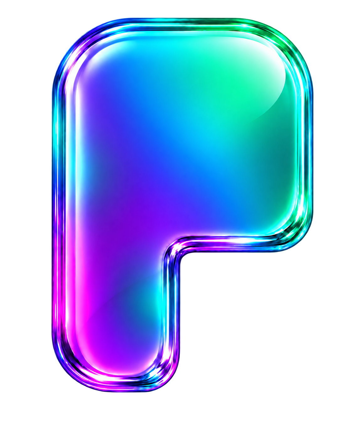 Glossy cyan, blue and magenta PONSSOLANA letter P character